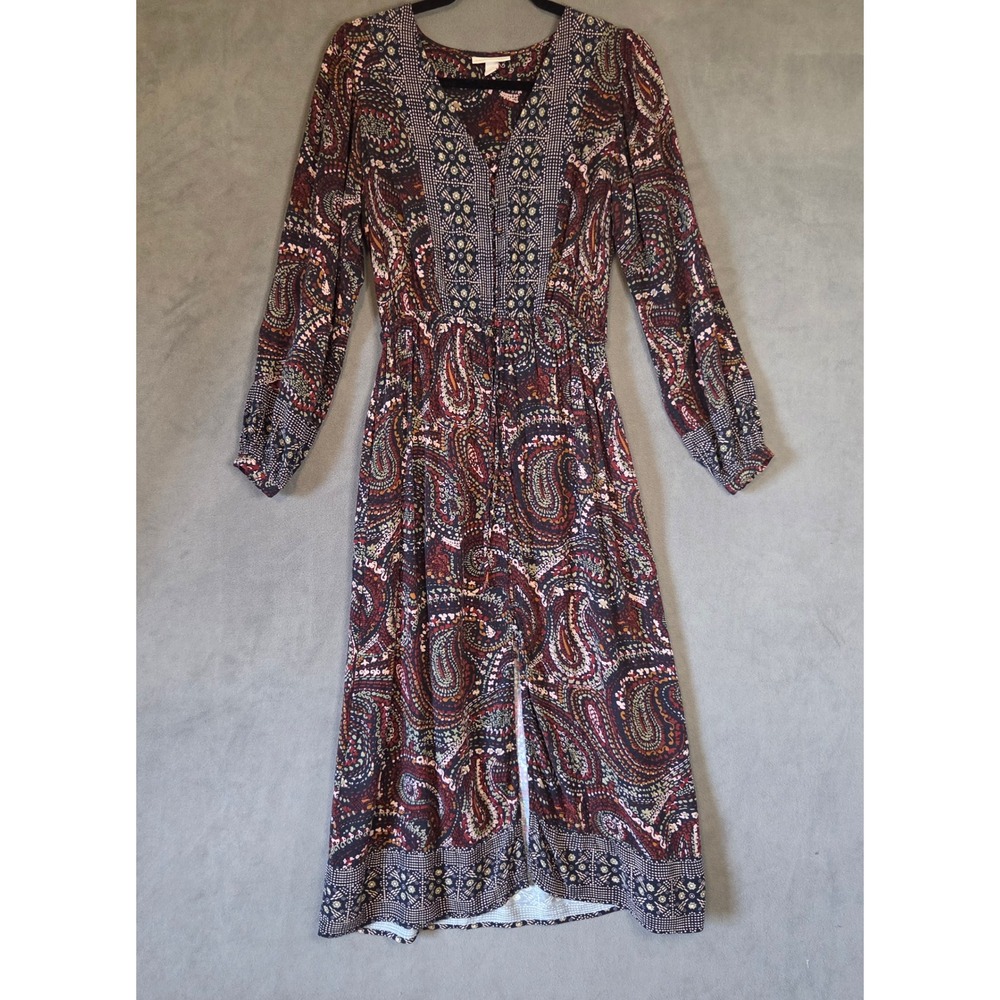 Knox Rose Boho Paisley Midi Dress Women's Size XS Peasant Hippie Folk Flowy